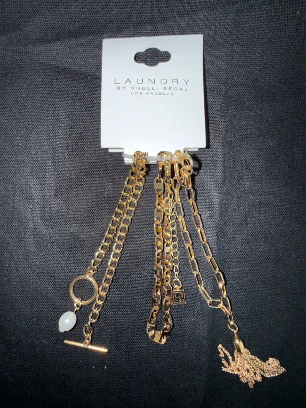 Designer Bracelets-Laundry by Shelli Segal-Triple Strand Gold Tone with Pendant - Picture 2 of 3
